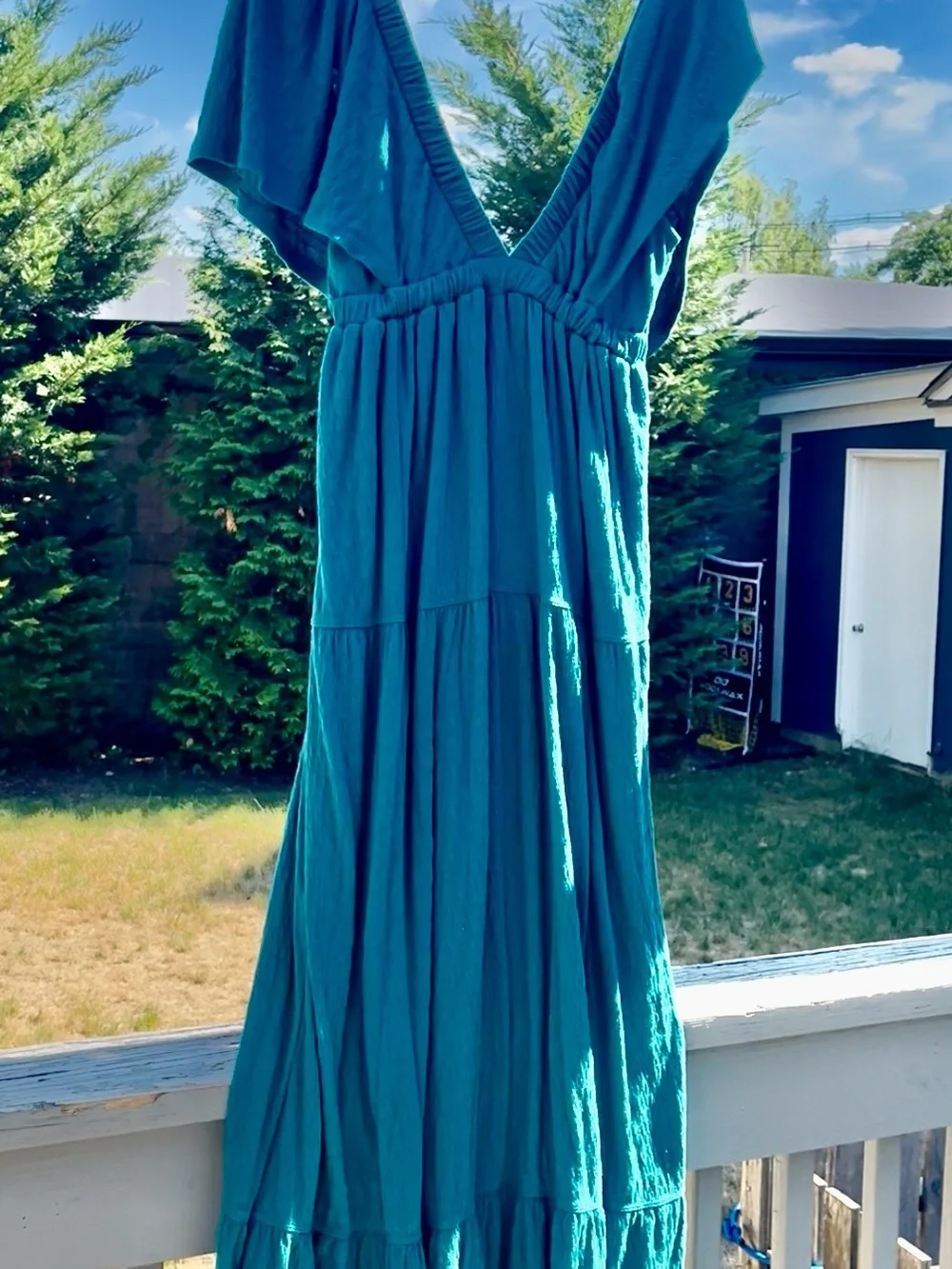 Free People Teal V-Neck Tiered Maxi Dress